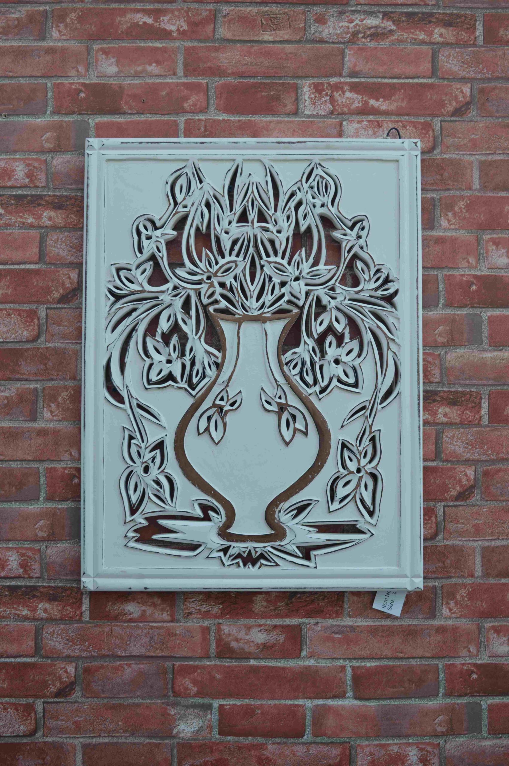 Handcrafted Wooden Wall Hanging Frame with Floral Vase Design