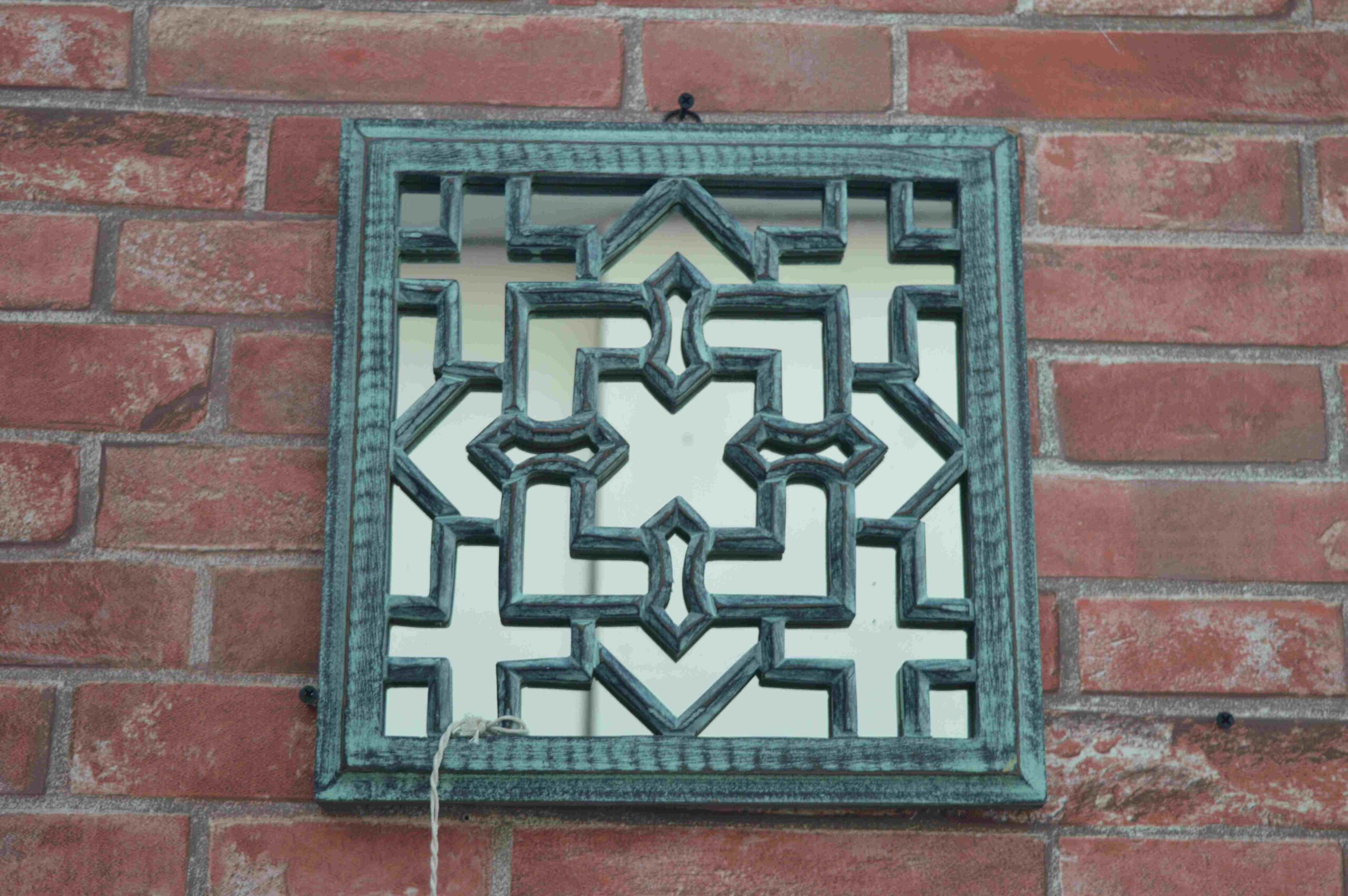 Handcrafted Wooden Wall Hanging Frame with Star Pattern & Mirror Inlay