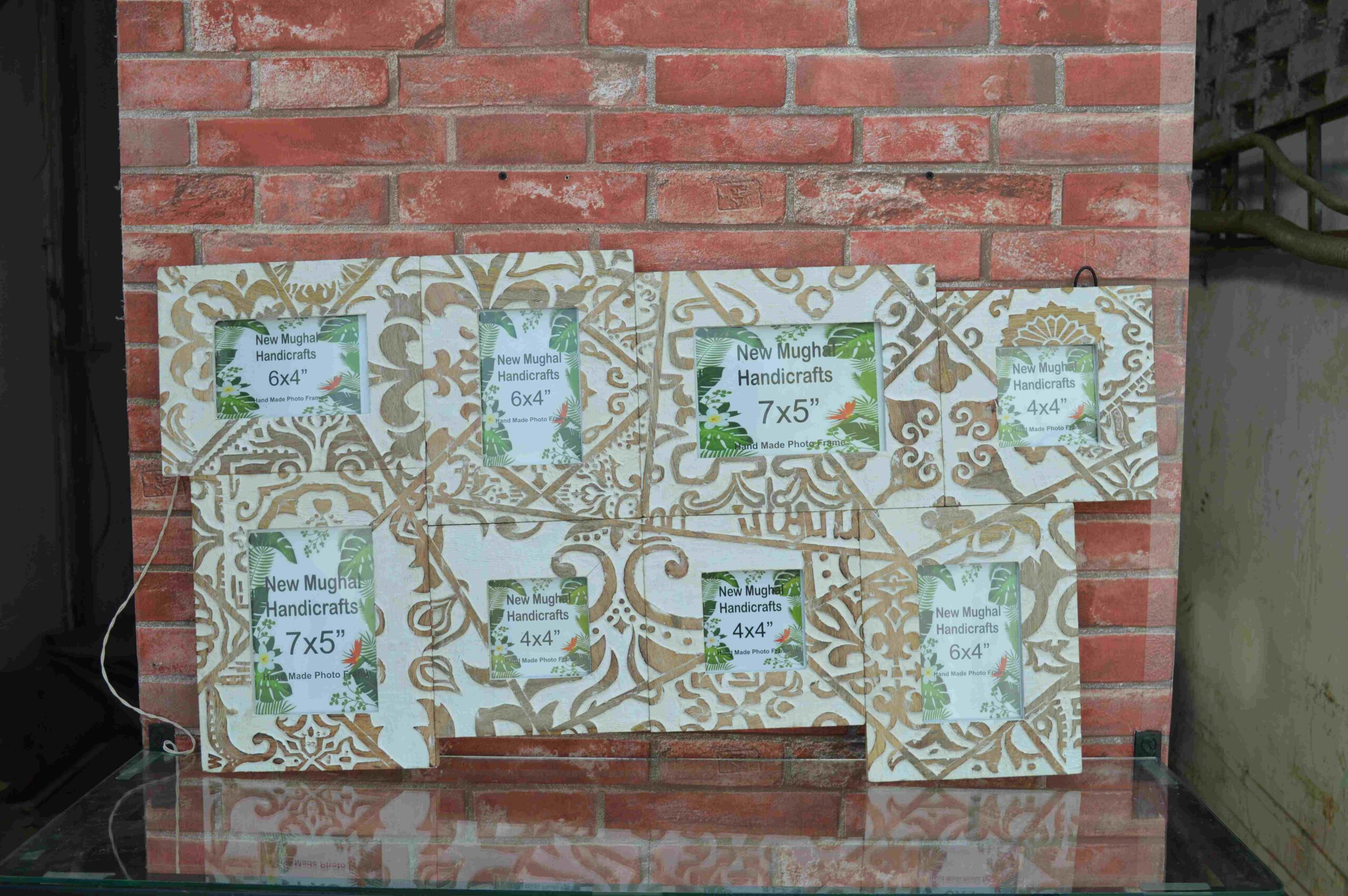 Elegant Wooden Multi Photo Collage Frame with Intricate Patterns