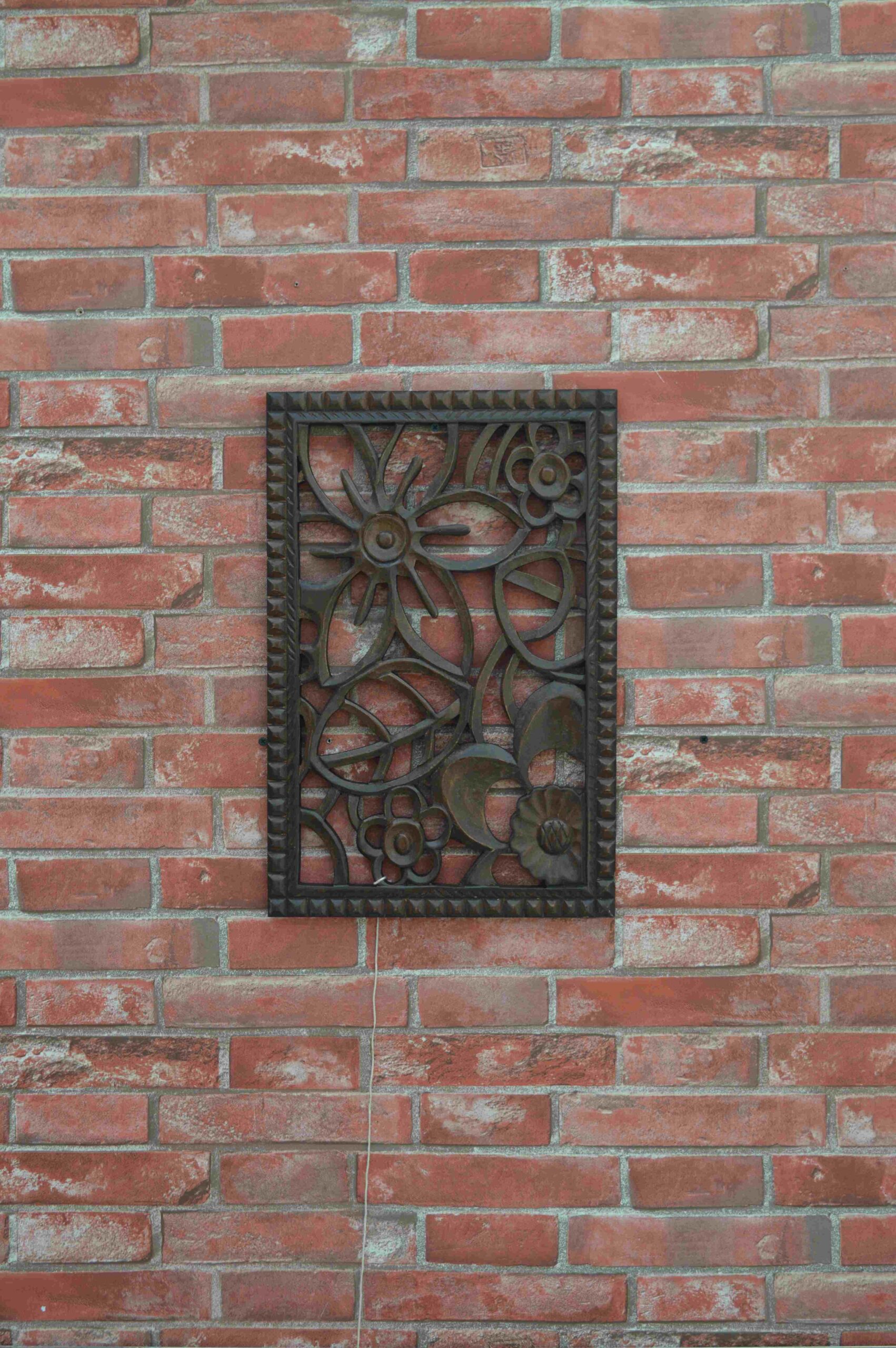 Rectangular Wooden Wall Panel With Floral Hand Carved Design