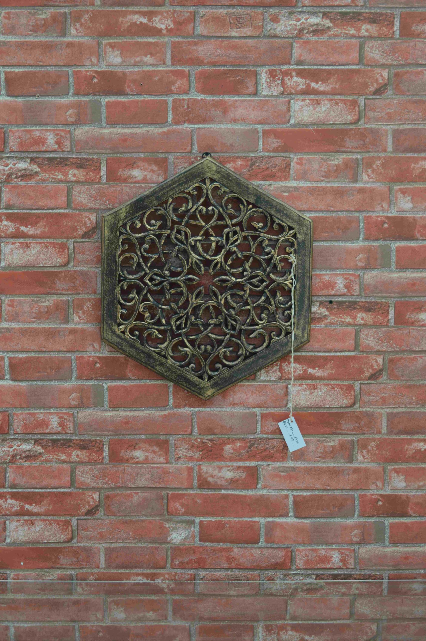 Hexagonal Wooden Wall Panel With Vintage Floral Design