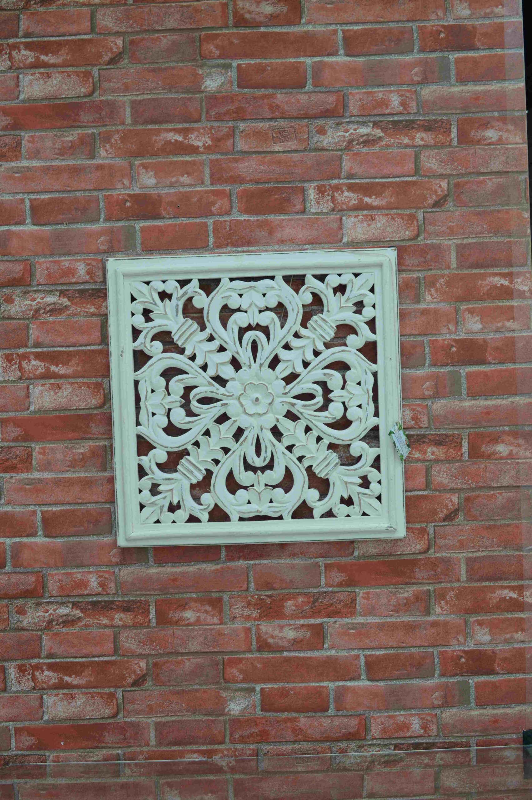 Elegant Square Wooden Wall Panel With Floral Carved Design