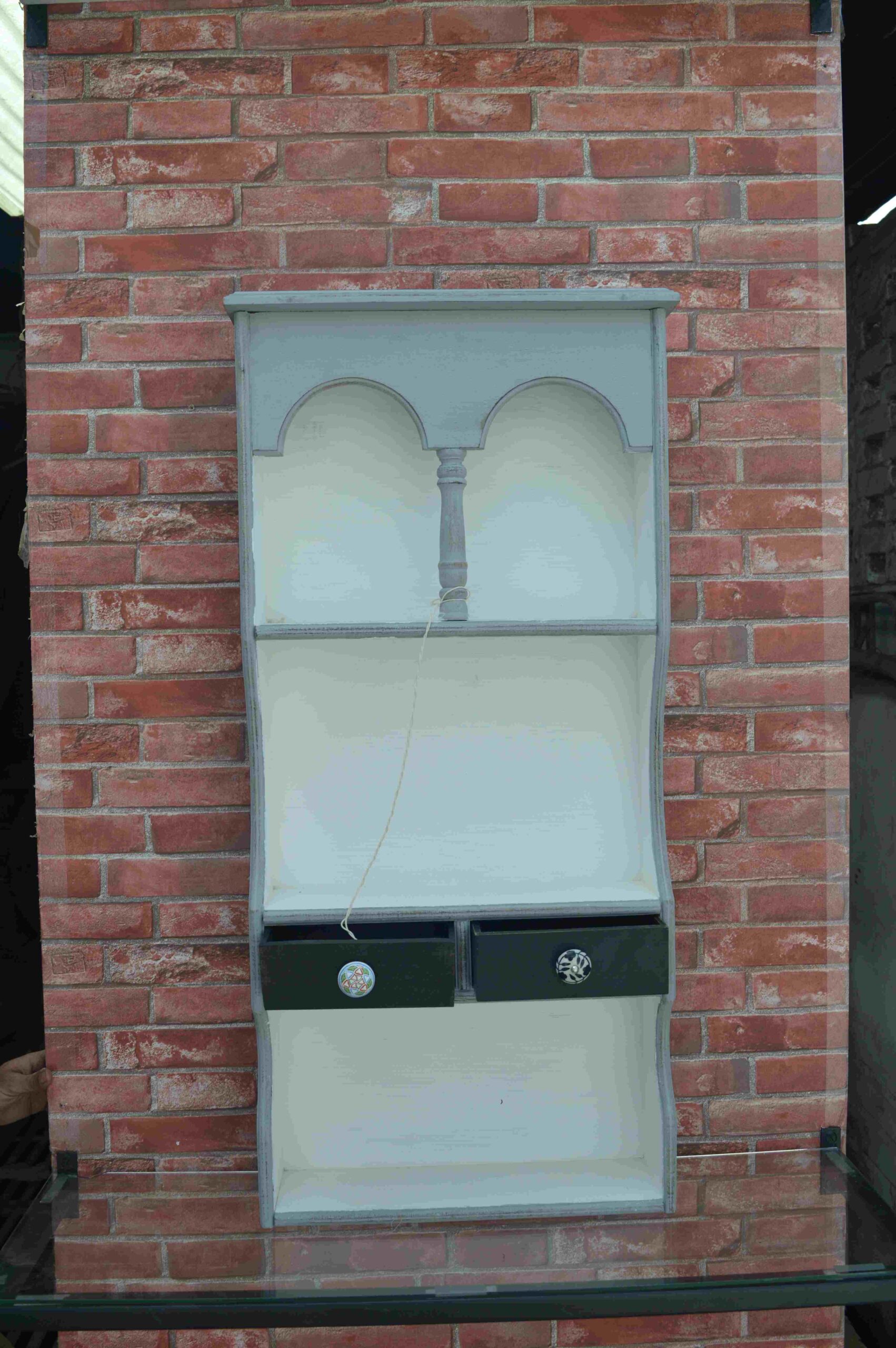 Elegant Wooden Wall Shelf with Dual Drawers With Vintage Finish