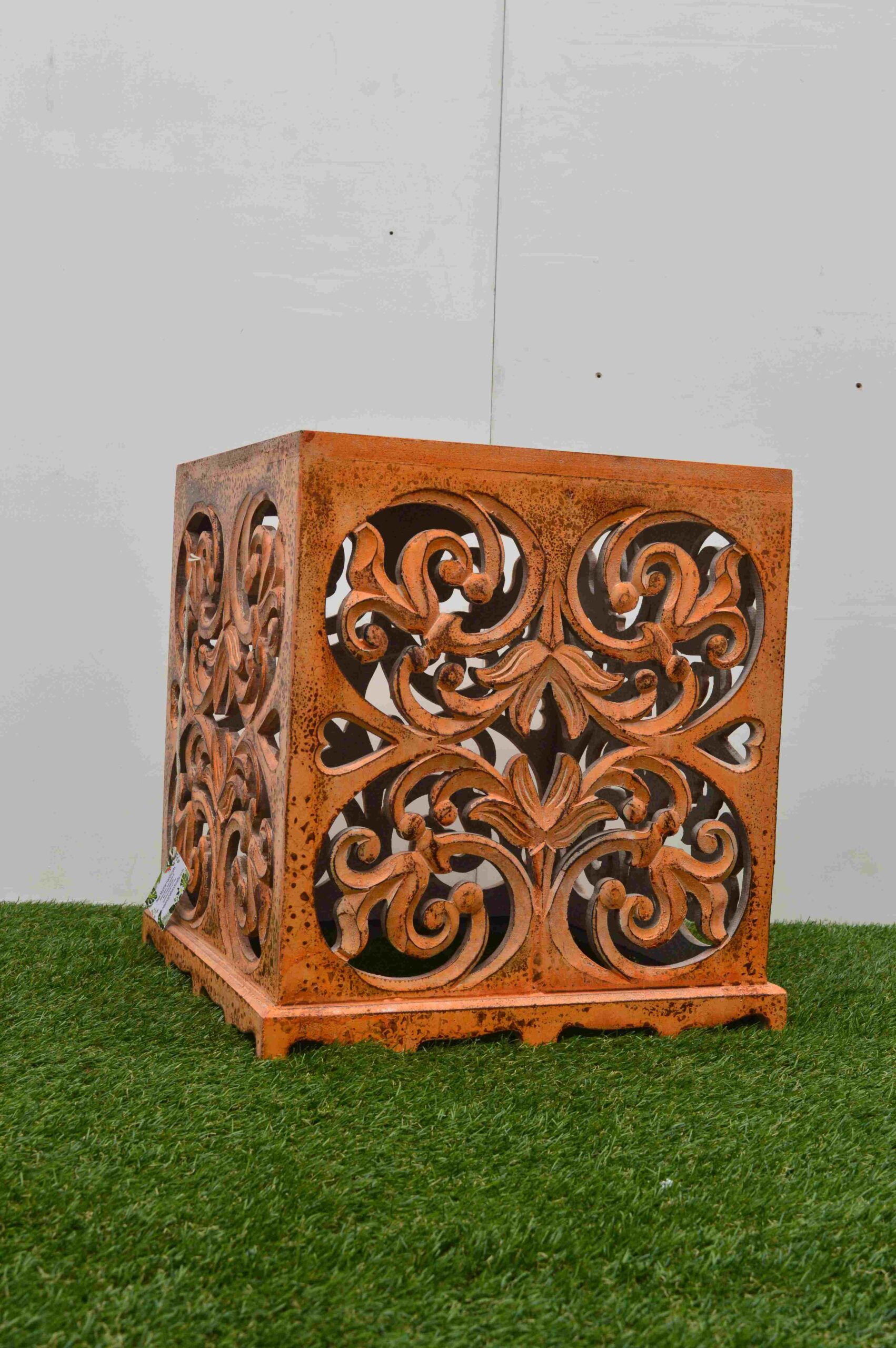 Handcrafted Wooden Cube Side Table with Intricate Floral Carving