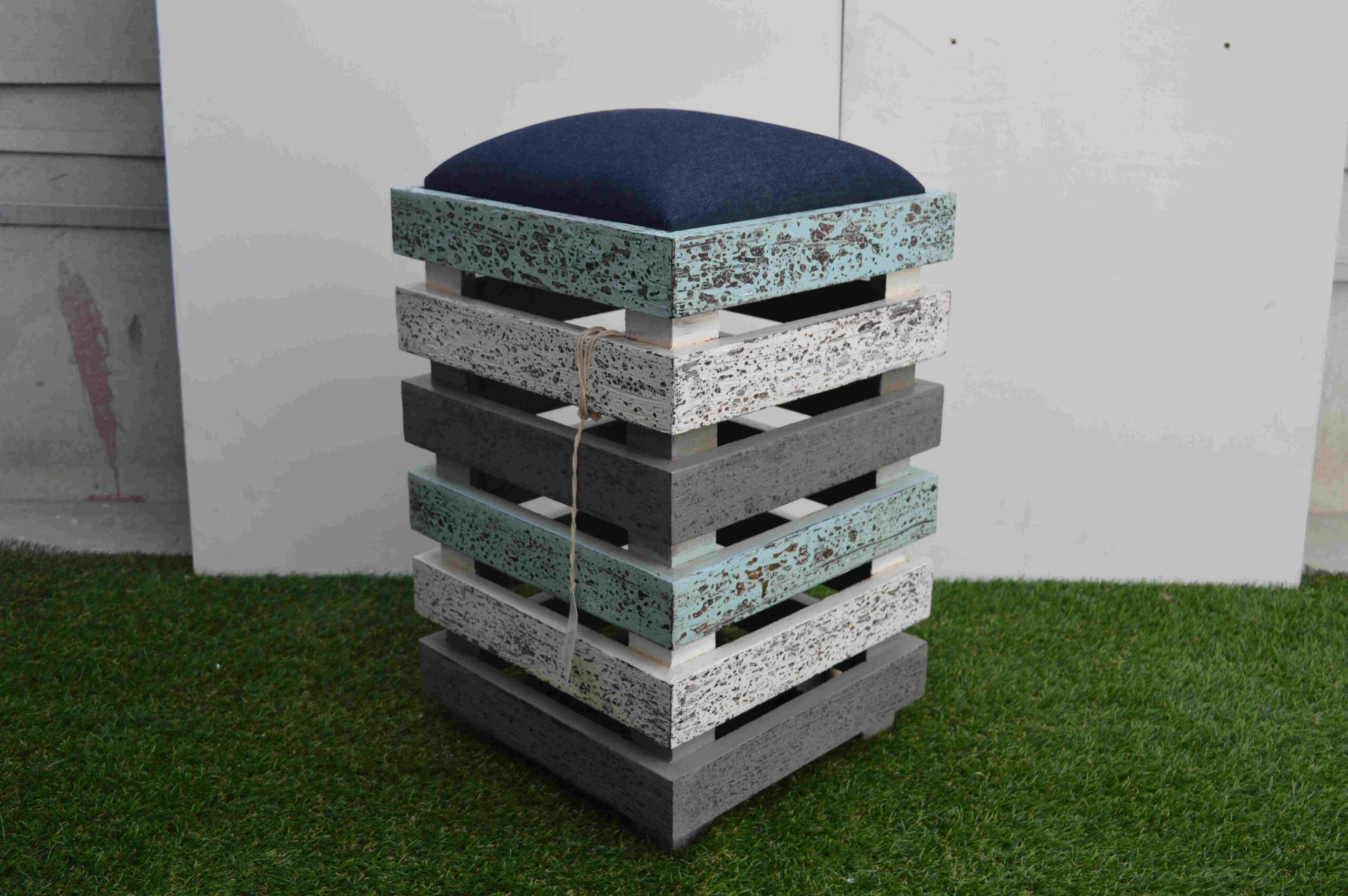 Handcrafted Wooden Stool with Cushion Seat In Modern Rustic Design