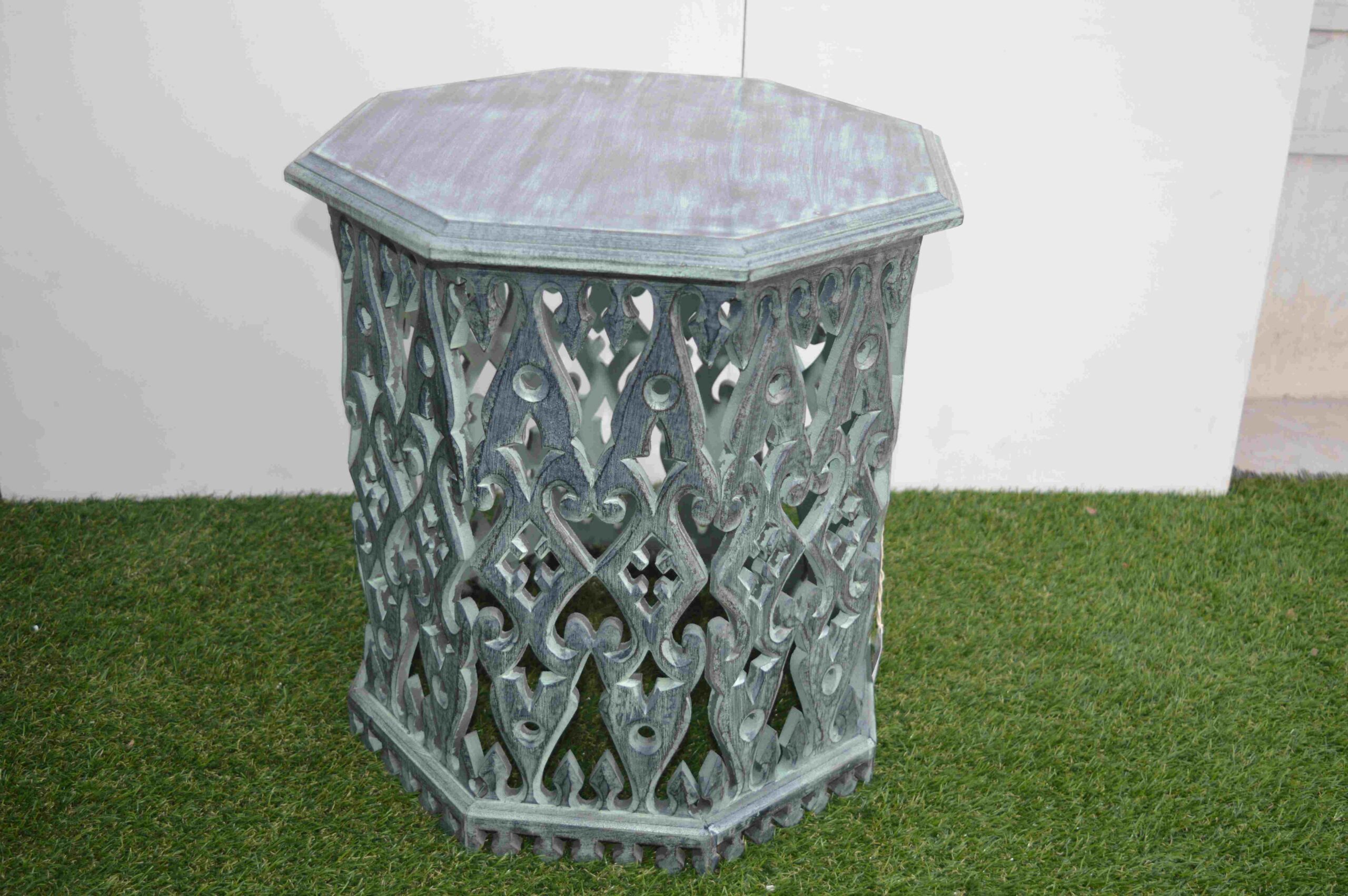Handcrafted Octagonal Wooden Side Table with Intricate Cutwork
