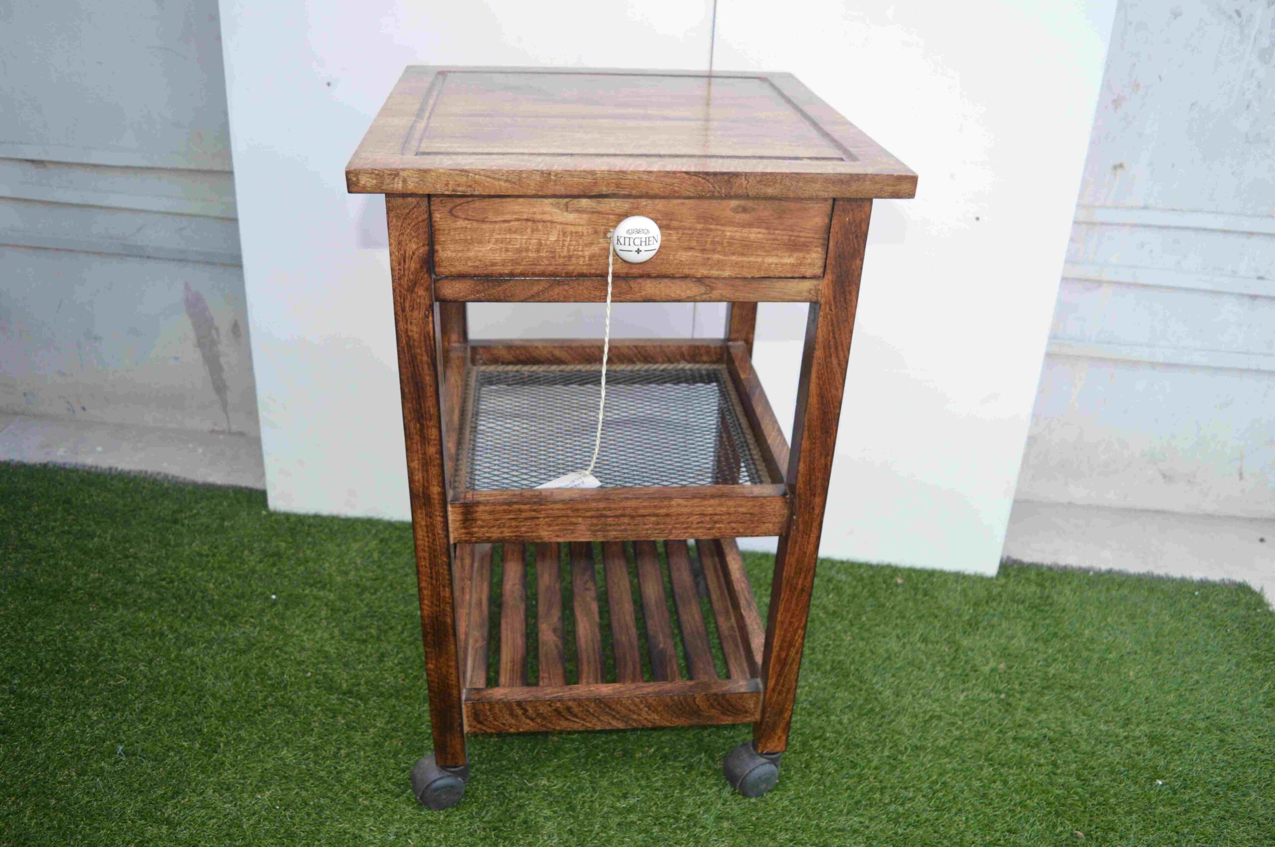 Wooden Utility Side Table with Storage & Wheels