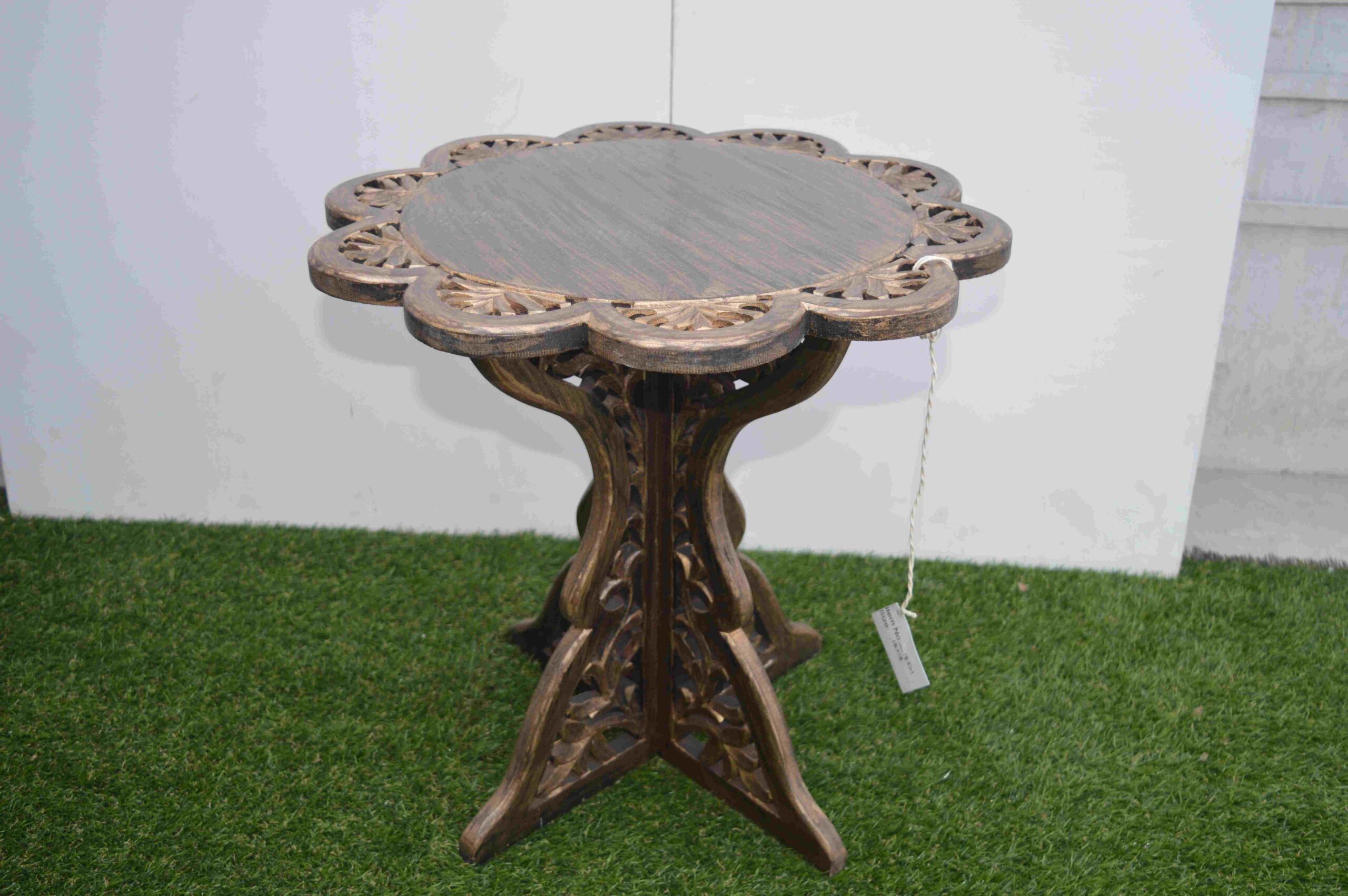 Handcrafted Wooden Flower With Shaped Carved Side Table