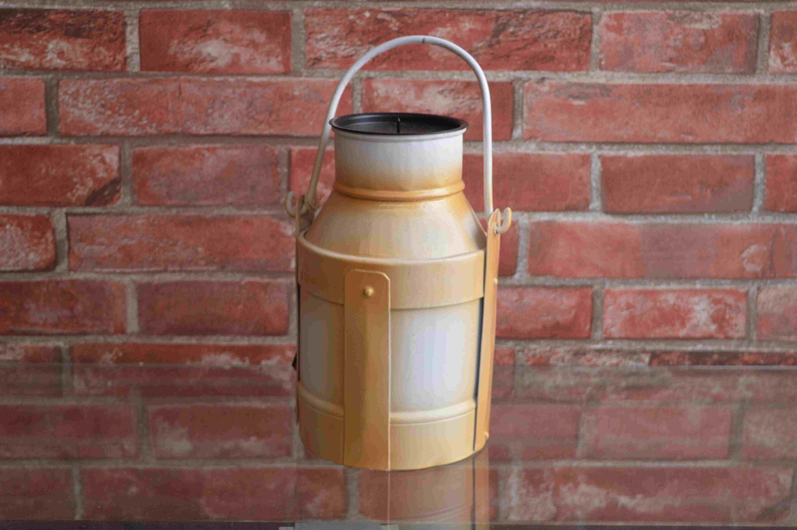Rustic Golden Iron Milk Can Lantern With Vintage Farmhouse Style