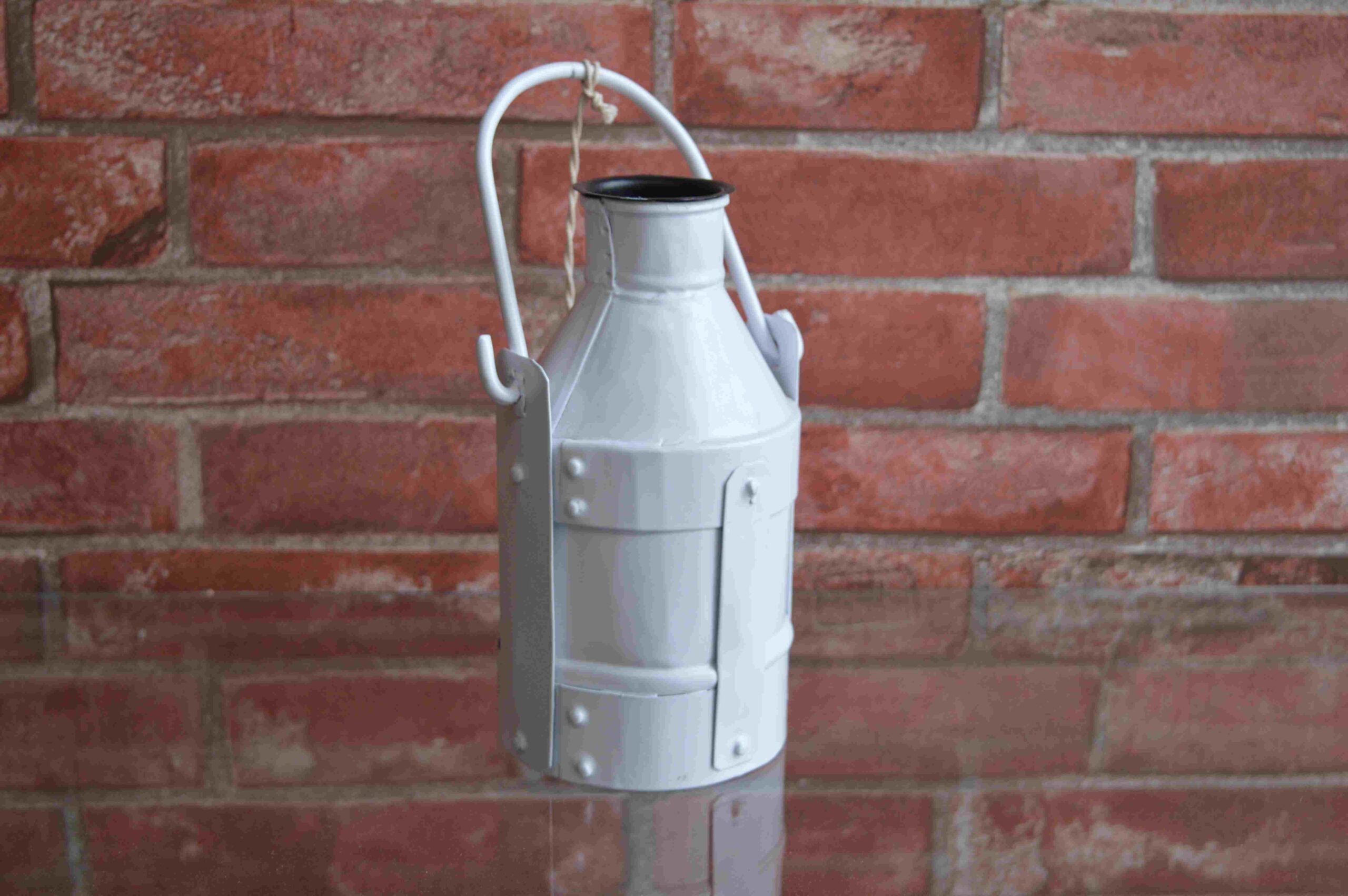 Handcrafted White Iron Milk Can Lantern With Rustic Vintage Home Décor