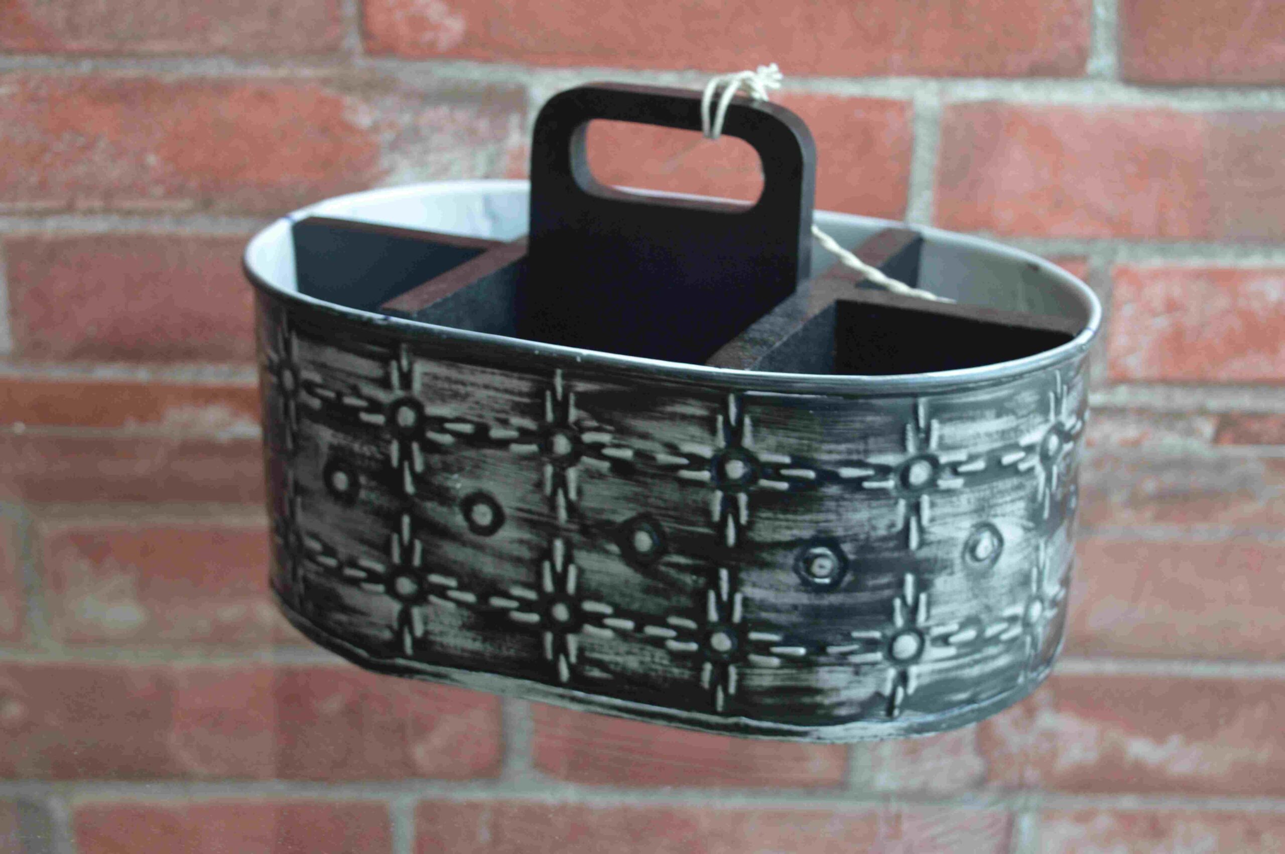 Vintage Handcrafted Iron Organizer with Handle In Rustic Finish