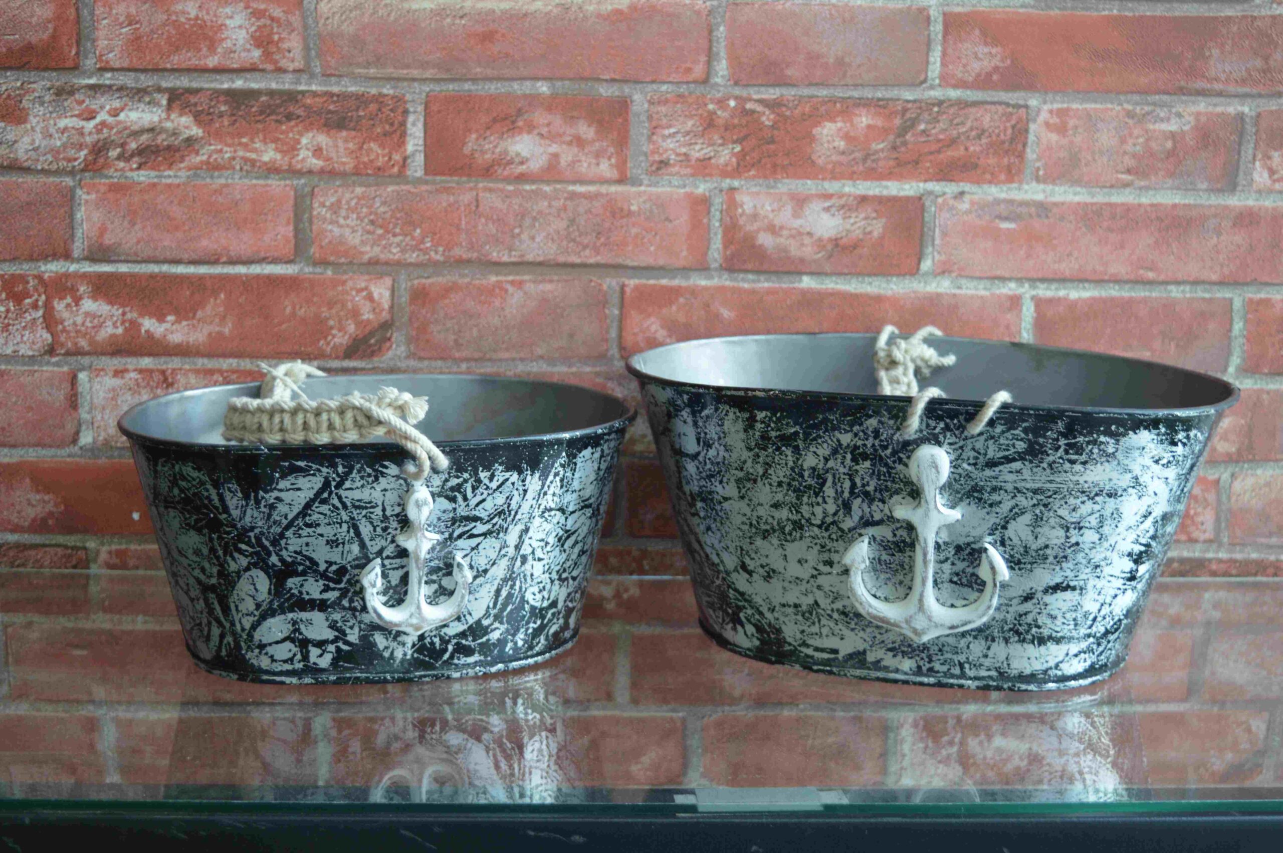 Handcrafted Iron Planter Buckets with Anchor Design
