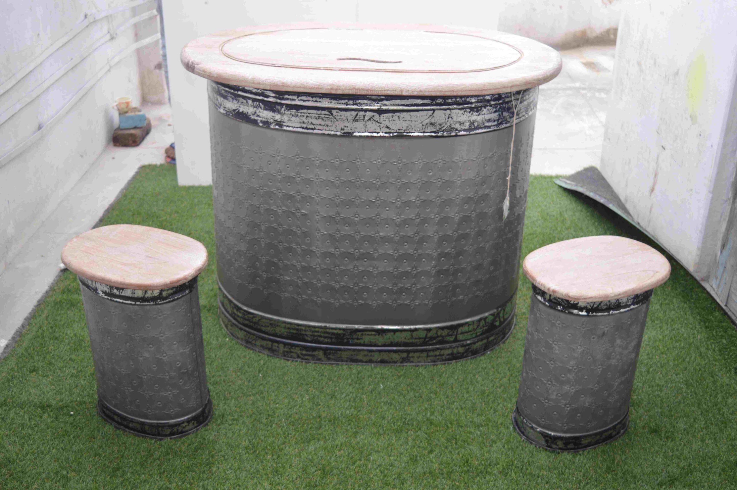 Handcrafted Iron & Marble Bistro Table Set