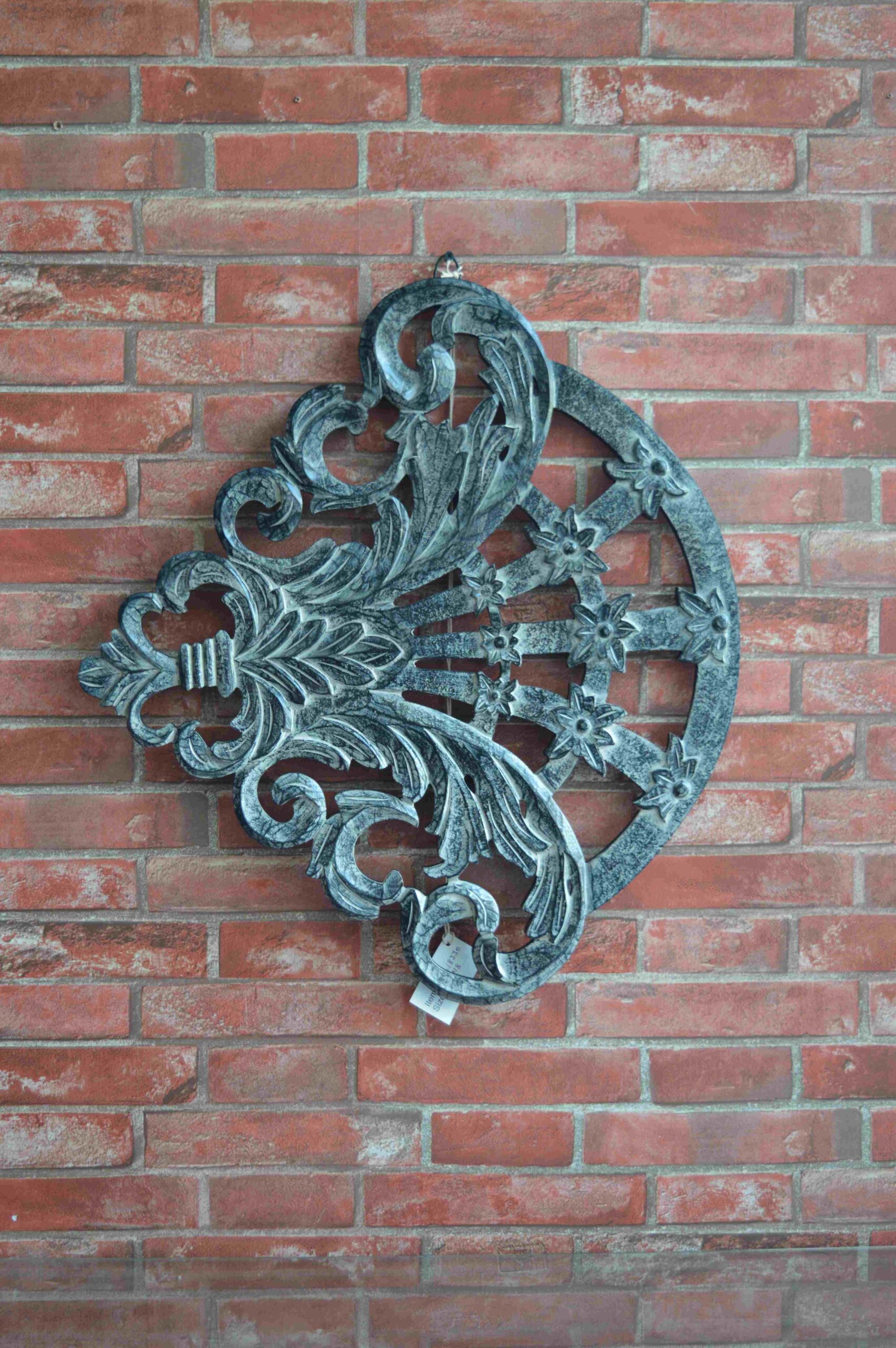 Handcrafted Wooden Wall Panel With Half Round Floral