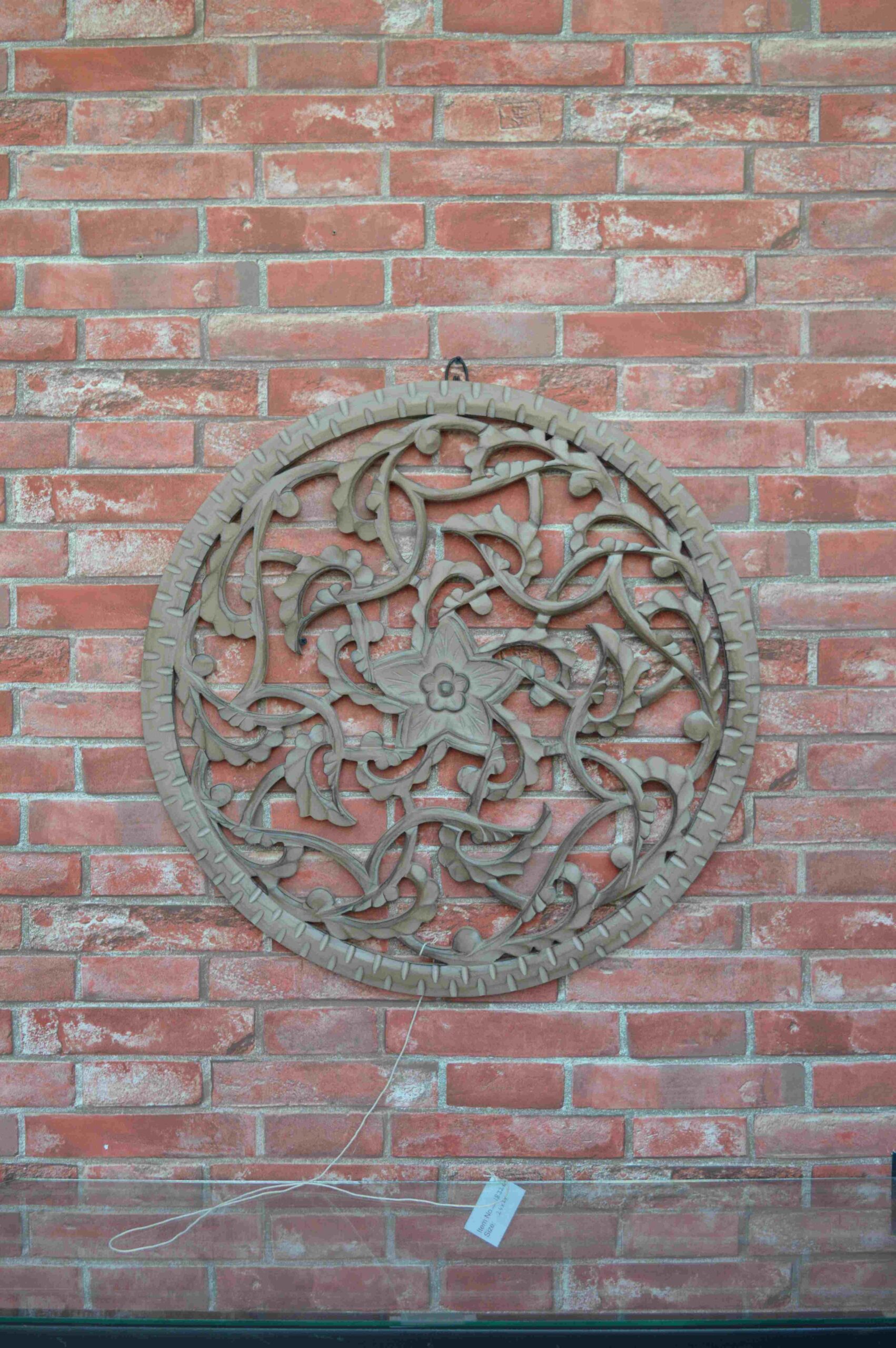 Handcrafted Round Wooden Wall Panel With Rustic Floral Vine Design