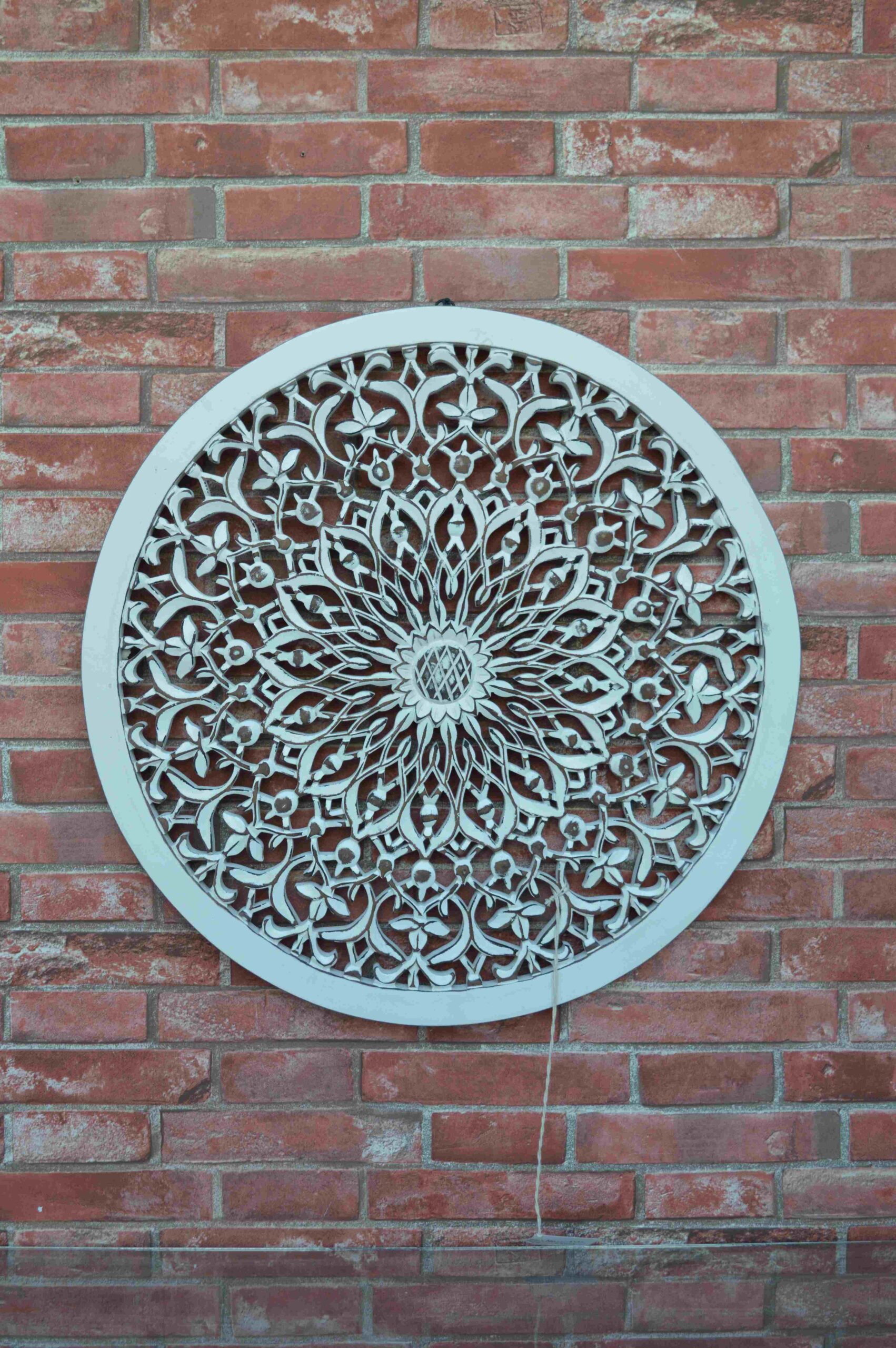Handcrafted Round Wooden Wall Panel With Lotus Mandala Design