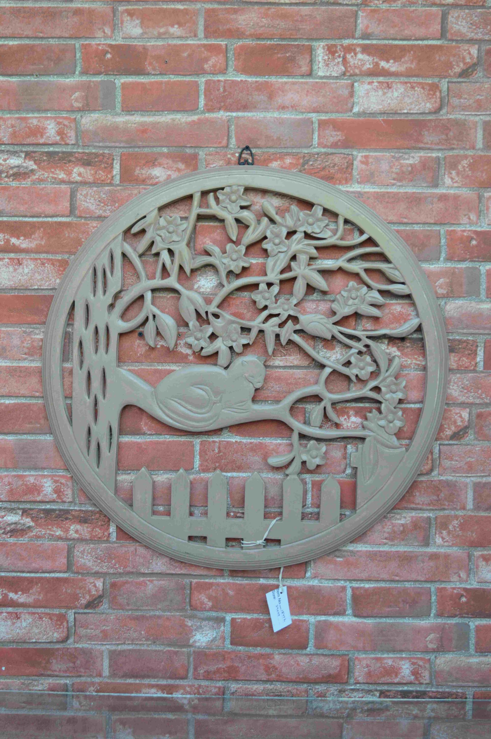 Handcrafted Round Wooden Wall Panel With Bird & Tree Design