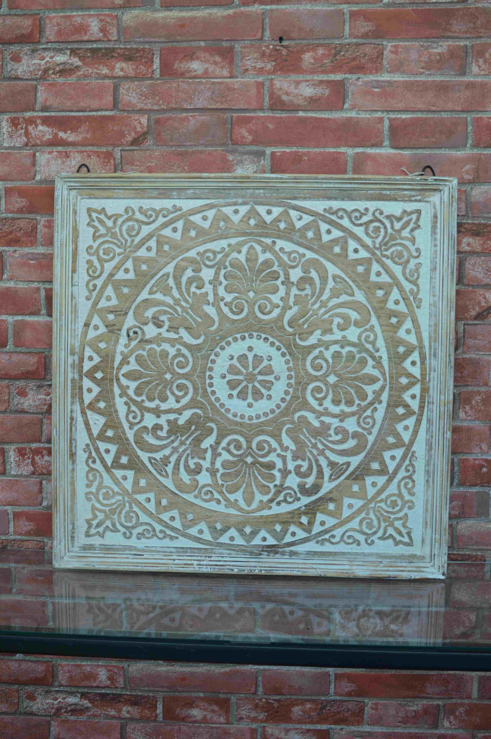 Handcrafted Wooden Wall Panel With Vintage Circular Floral Design