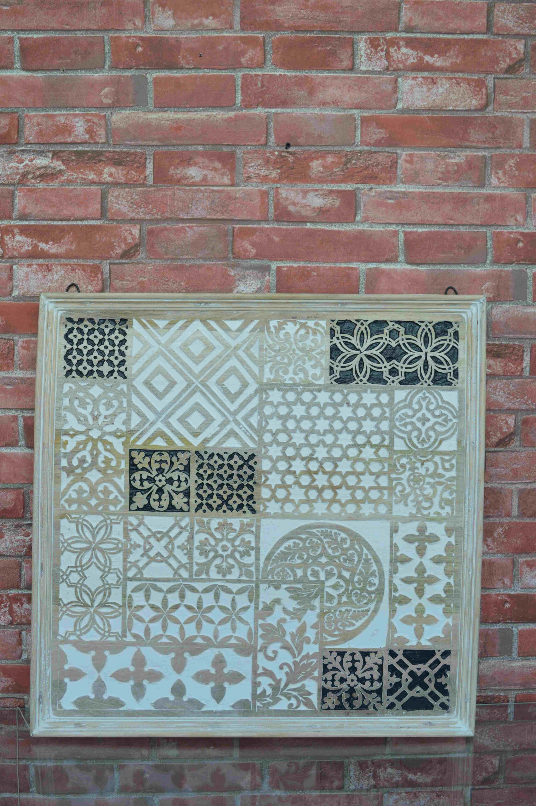 Handcrafted Wooden Wall Panel With  Multi-Pattern Vintage Design
