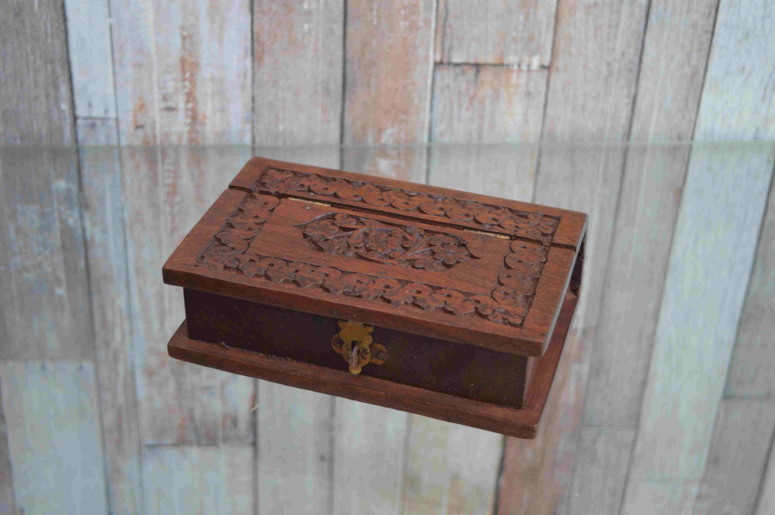 Handcrafted Wooden Jewelry Box In Elegant Carved Design with Lock