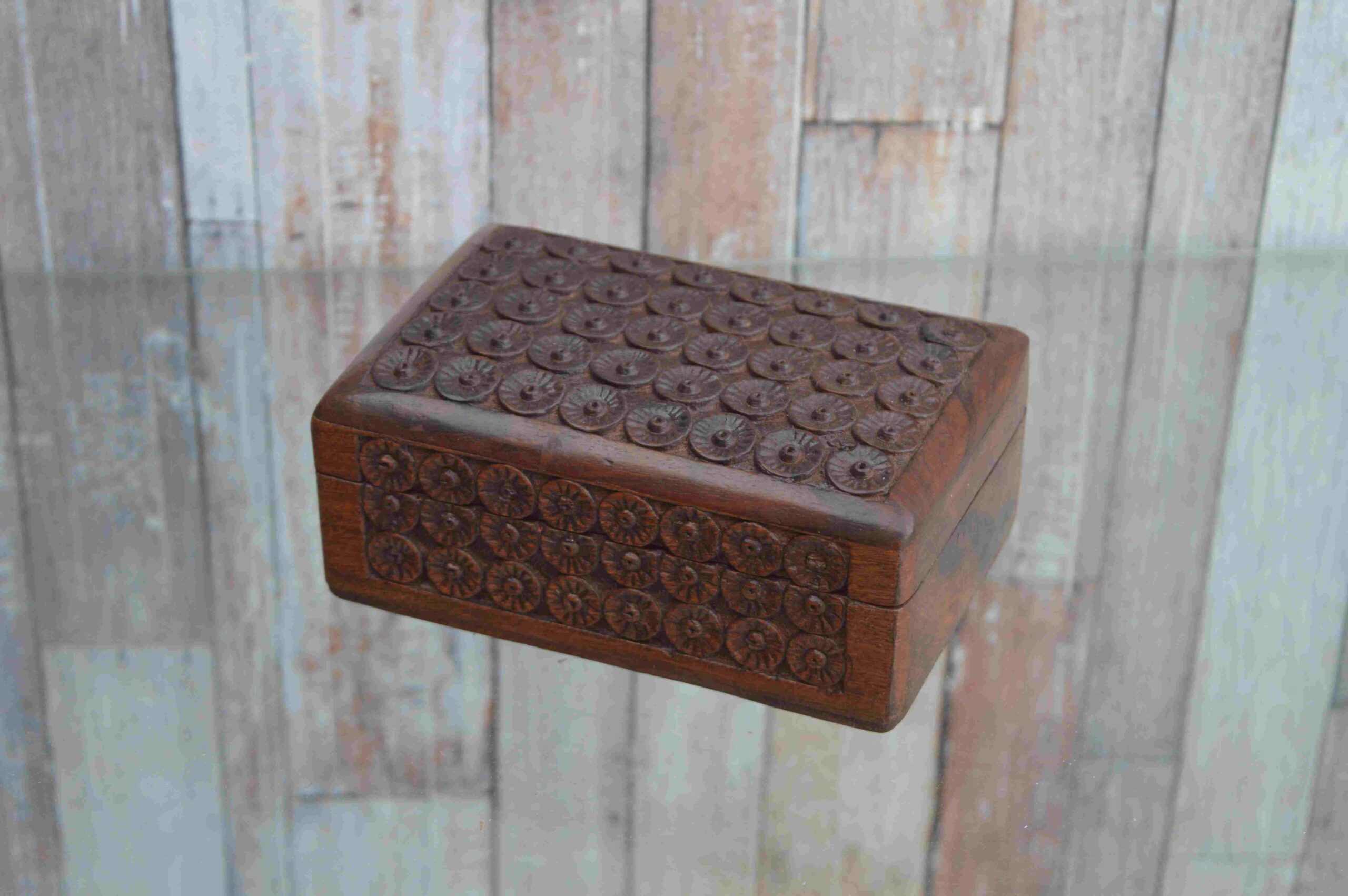 Handcrafted Wooden Rectangular Box In Floral Carved Design