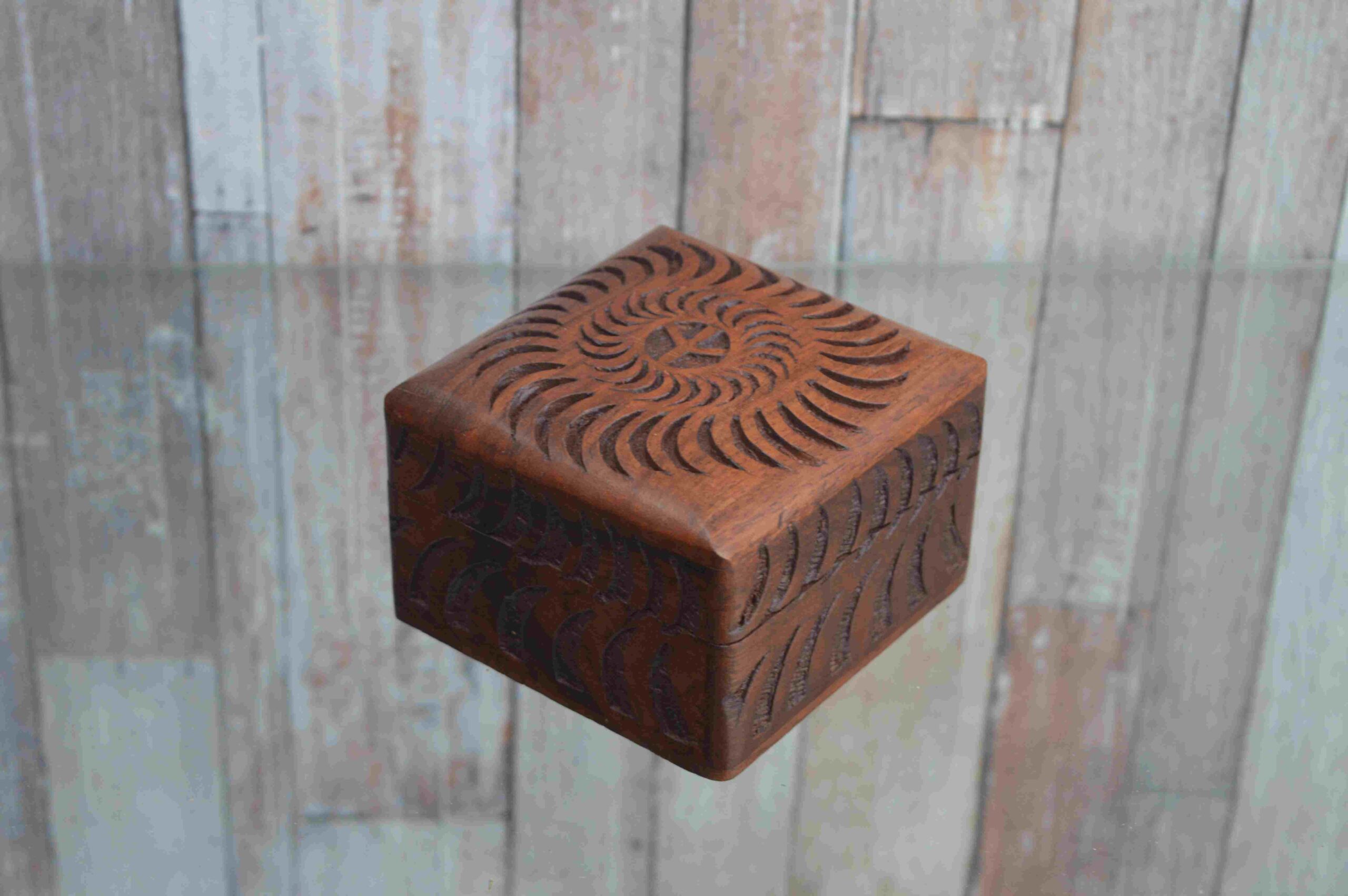 Handcrafted Wooden Square Box In Elegant Carved Design