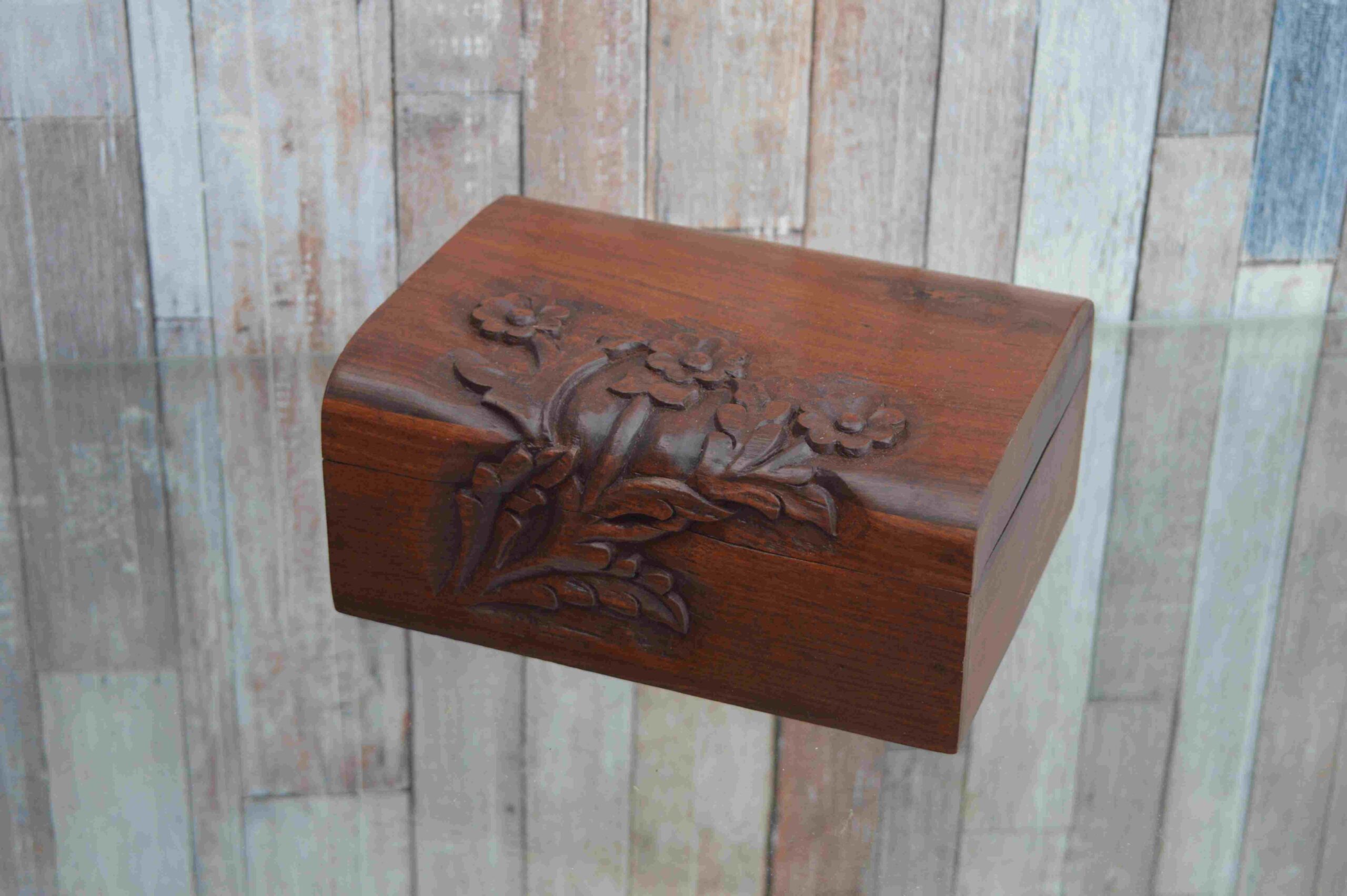 Handcrafted Wooden Jewelry Box In Floral Carved Design
