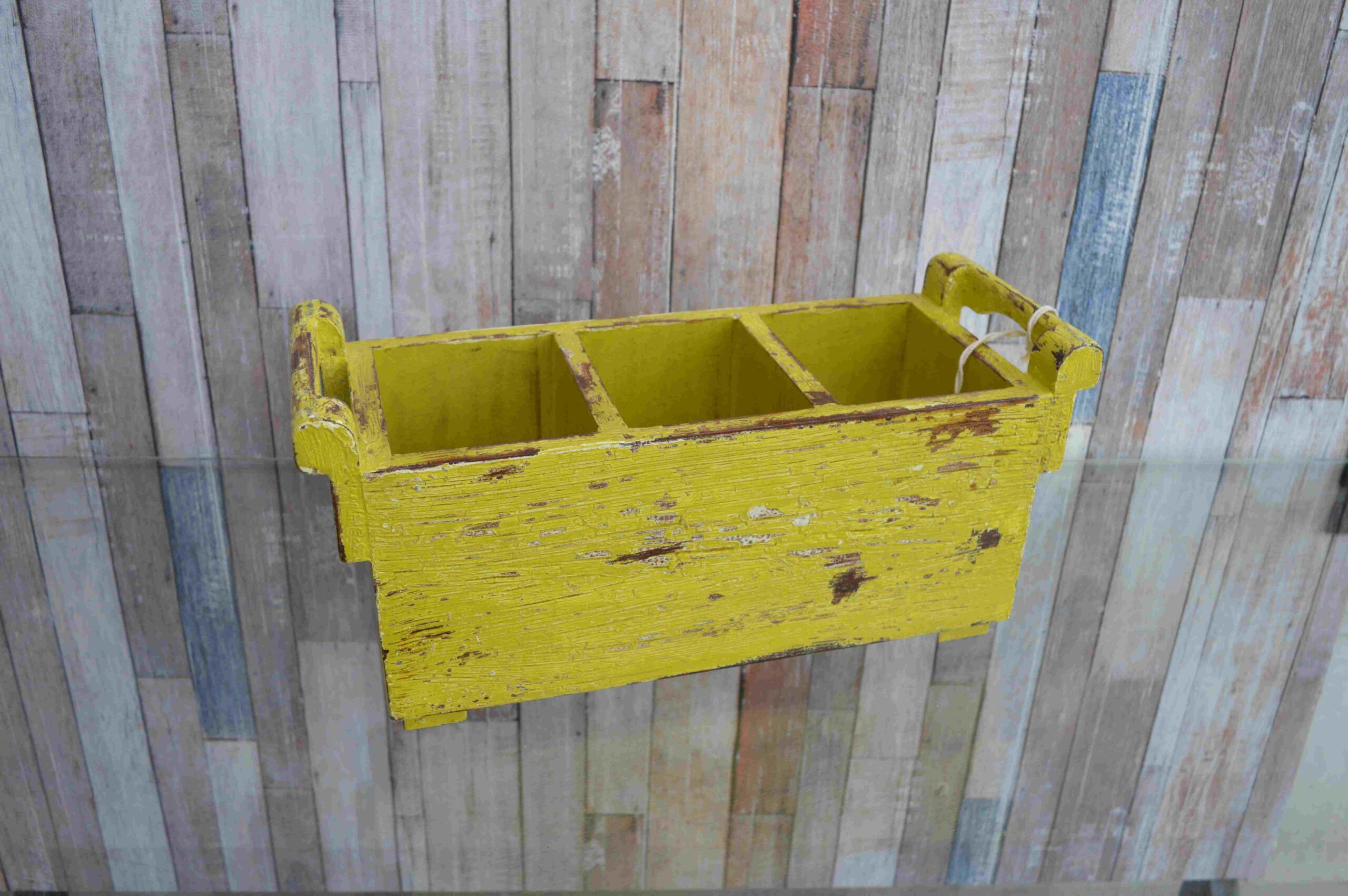 Handcrafted Yellow Wooden Organizer Box with Handle MHWD29