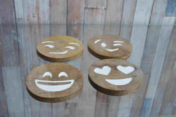 Handcrafted Wooden Emoji Coaster Set – Set of 4 Fun Expressions MHCS08
