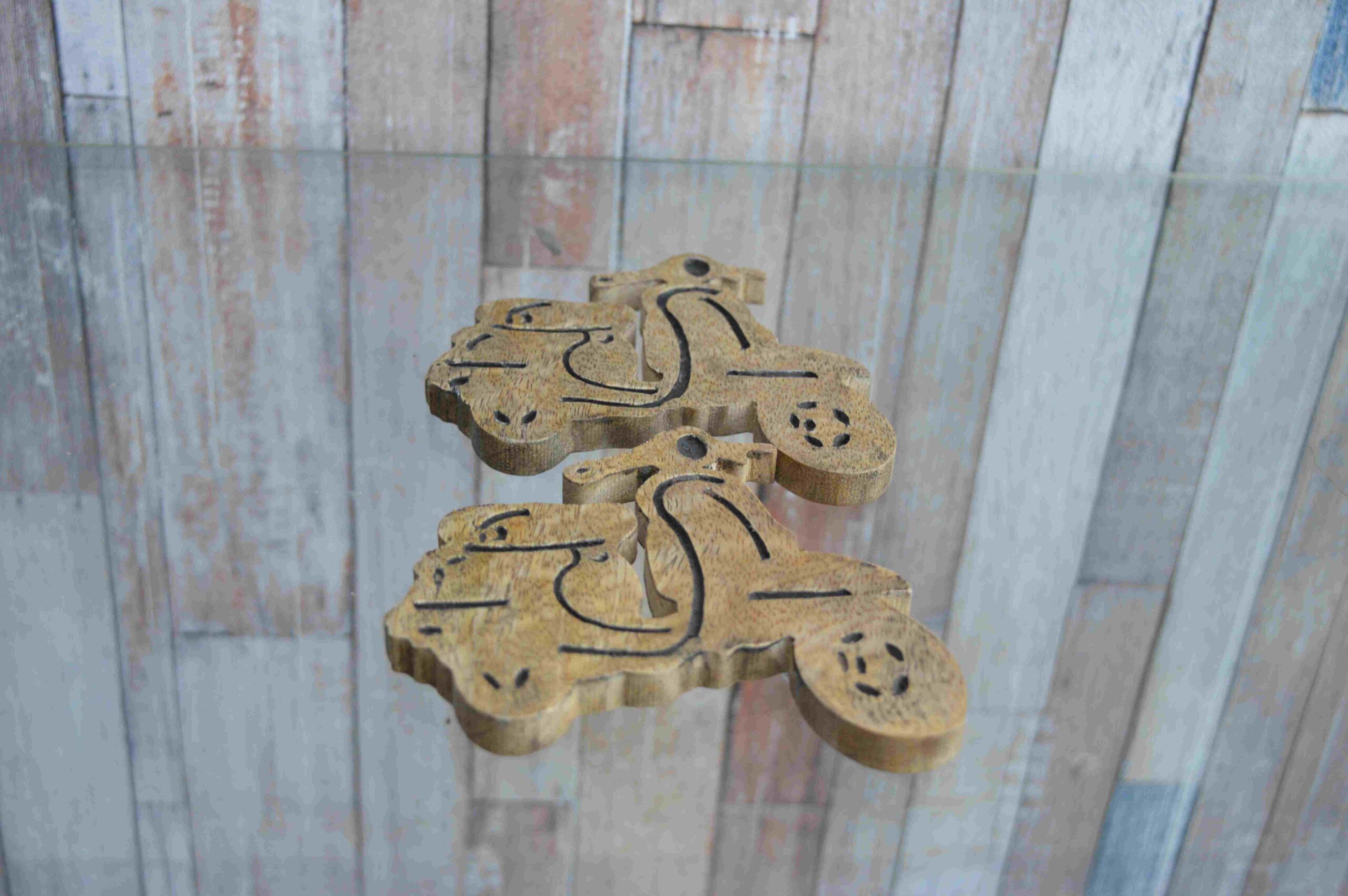 Set of 2 Handcrafted Wooden Scooter Shaped Coasters – Vintage Design MHCS06
