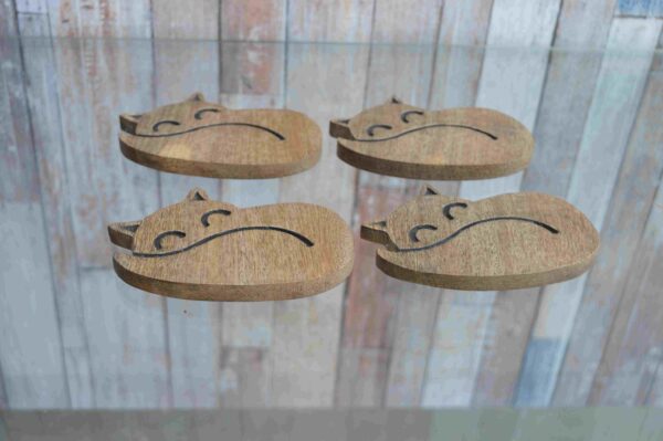 Set of 4 Handcrafted Wooden Coasters – Cat Design MHCS05